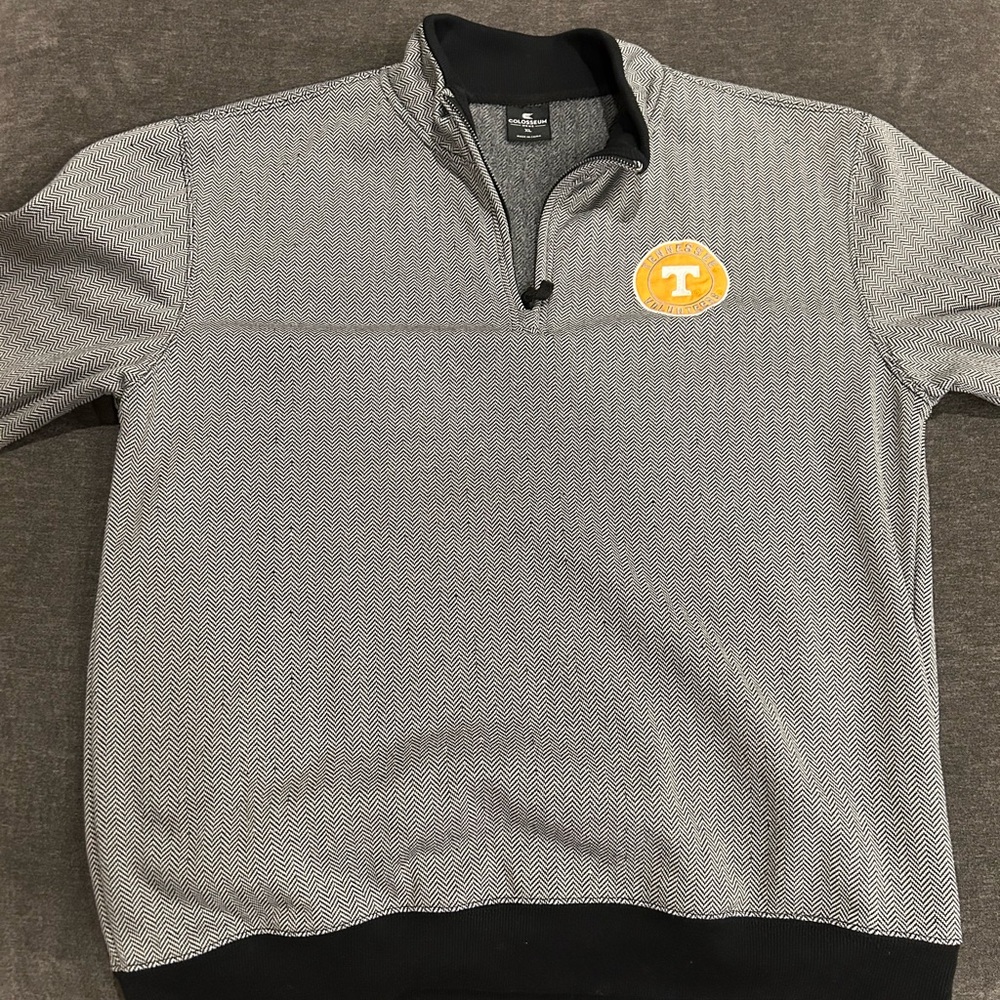 Colosseum Gray Black Zip-Up Sweater with Yellow Logo Patch